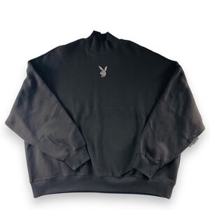 Playboy by PacSun Womens Black Rhinestone Bunny Mock Neck Oversized Sweatshirt M